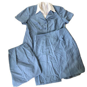 Fashion Bug Outfit Sz 16W 3 Pc Blue Blouse Pants Skirt Button Front Career Work